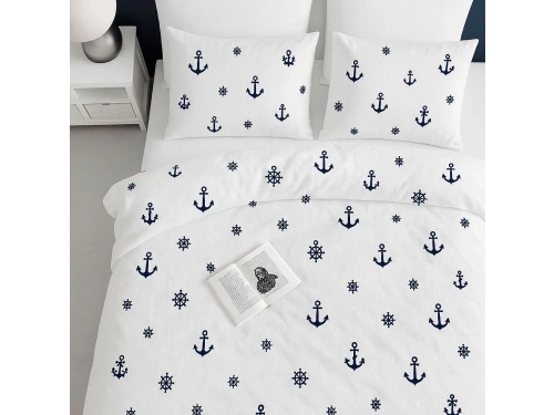 Lodos Home Conzaliza %100 Pamuklu Denizci Desen Çift Kişilik Nevresim Takımı-Beyaz/Siyah