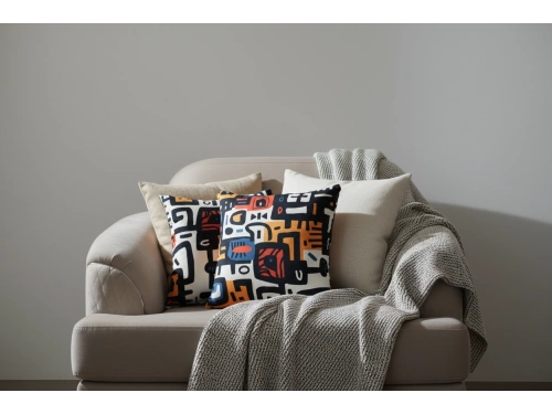 Renkli Soyut Desenli Dekoratif Kırlent – Modern Geometrik Tasarım 45 x 45 cm