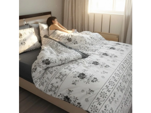 Siyah-Beyaz Çiçek ve Geometrik Desenli Nevresim Takımı – Çift Kişilik, %100 Pamuk, Yumuşak Dokulu