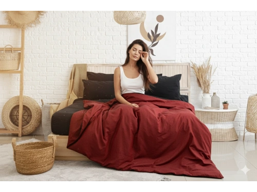 Tek Kişilik %100 Pamuk Ranforce Nevresim Takımı – 160x220 cm Bordo Lastikli Çarşaflı