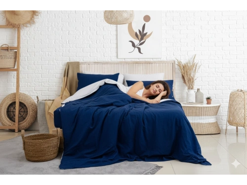 Tek Kişilik %100 Pamuk Ranforce Nevresim Takımı – 160x220 cm Lacivert Lastikli Çarşaflı