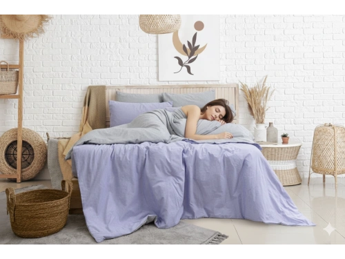 Tek Kişilik %100 Pamuk Ranforce Nevresim Takımı – 160x220 cm Lila Lastikli Çarşaflı