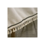 Organik Ham Keten Krem Siyah Şerit Detaylı Ponponlu Masa Örtüsü