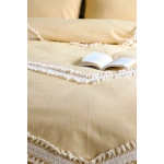 Sarı Renkli Pamuk Çift Ponponlu Tek Kişilik Nevresim Takımı(YEDEK YASTIKLI)