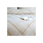 Tek Kişilik Ham Keten Nevresim Seti Jüt Dantelli Ponponlu Kahverengi Şerit Detaylı