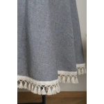 Gri Antrasit Keten Yuvarlak Masa Örtüsü (ham Ponponlu)