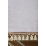 Beyaz Pamuk Keten Şerit Ponponlu Masa Örtüsü