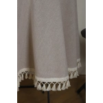 Bej Ham Ponponlu YUVARLAK Masa Örtüsü