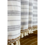 Çizgili Gri Şeritli Ponponlu Masa Örtüsü