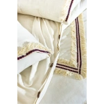 Beyaz Pamuk Keten Renkli Püsküllü Çift Kişilik Nevresim Takımı