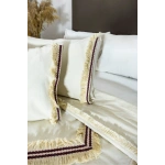 Beyaz Pamuk Keten Renkli Püsküllü Tek Kişilik Nevresim Takımı