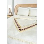 Beyaz Pamuk Keten Renkli Püsküllü Tek Kişilik Nevresim Takımı