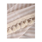 Bej Çizgili Keten Ponponlu Masa Örtüsü