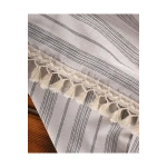 Keten Gri Antrasit Çizgili Ponponlu Masa Örtüsü