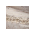 Buldan Dokuması Çizgili Krem Keten Ponponlu Masa Örtüsü