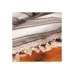 Buldan Dokuması Keten Kahverengi Çizgili Ponponlu Masa Örtüsü