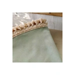 Premium Keten Adaçayı Yeşil YUVARLAK Ham Ponponlu Masa Örtüsü