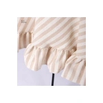 Sütlü Kahve Çizgili Keten YUVARLAK FIRFIRLI Masa Örtüsü