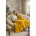 Waffle Dokuma Çok Amaçlı Pike TV Şalı / Battaniyesi - Sarı
