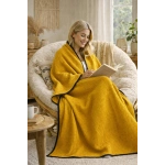 Waffle Dokuma Çok Amaçlı Pike TV Şalı / Battaniyesi - Sarı