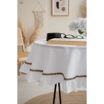 Beyaz Keten Özel Seri Fırfırlı Masa Örtüsü