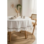 Beyaz Keten Özel Seri Fırfırlı Masa Örtüsü