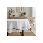 Beyaz Keten Özel Seri Fırfırlı Masa Örtüsü