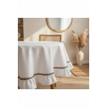 Beyaz Keten Özel Seri Fırfırlı Masa Örtüsü