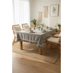 Gri Antrasit Keten Özel Seri FIRFIRLI Masa Örtüsü