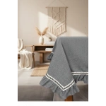 Gri Antrasit Keten Özel Seri FIRFIRLI Masa Örtüsü