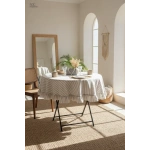 Gri Çizgili Keten YUVARLAK FIRFIRLI Masa Örtüsü