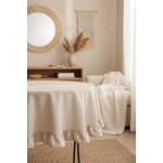 Bej Keten Yuvarlak Firfirli Masa Örtüsü