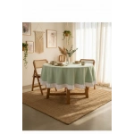 Yeşil Keten YUVARLAK (Beyaz) FIRFIRLI Masa Örtüsü