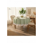 Yeşil Keten YUVARLAK (Beyaz) FIRFIRLI Masa Örtüsü