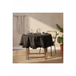 Siyah Keten YUVARLAK FIRFIRLI Masa Örtüsü