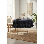 Siyah Keten YUVARLAK FIRFIRLI Masa Örtüsü