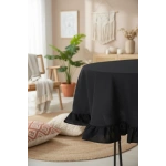 Siyah Keten YUVARLAK FIRFIRLI Masa Örtüsü