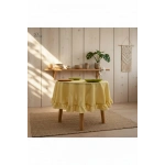 Sarı Keten Fırfırlı Yuvarlak Masa Örtüsü