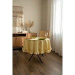 Sarı Keten Fırfırlı Yuvarlak Masa Örtüsü