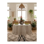 Ham Keten Krem FIRFIRLI Yuvarlak Masa Örtüsü