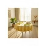 Sarı Keten Fırfırlı Yuvarlak Masa Örtüsü