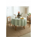 Keten Adaçayı Yeşil Yuvarlak DÜZ Masa Örtüsü