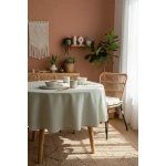 Keten Adaçayı Yeşil Yuvarlak DÜZ Masa Örtüsü