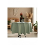 Keten Adaçayı Yeşil Yuvarlak DÜZ Masa Örtüsü