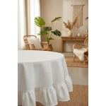 Premium Beyaz Keten Fırfırlı Yuvarlak Masa Örtüsü