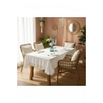 Premium Keten Beyaz Fırfırlı Masa Örtüsü