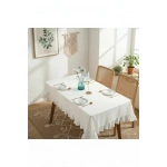 Premium Keten Beyaz Fırfırlı Masa Örtüsü
