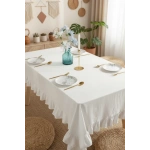 Premium Keten Beyaz Fırfırlı Masa Örtüsü