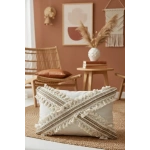 Ham Keten Krem Çapraz Kahve Dantelli Ponponlu 2 Adet Kırlent Kırlent Kılılfı (35 x 55)