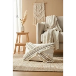 Ham Keten Krem Çapraz Kahve Dantelli Ponponlu 2 Adet Kırlent Kırlent Kılılfı (35 x 55)